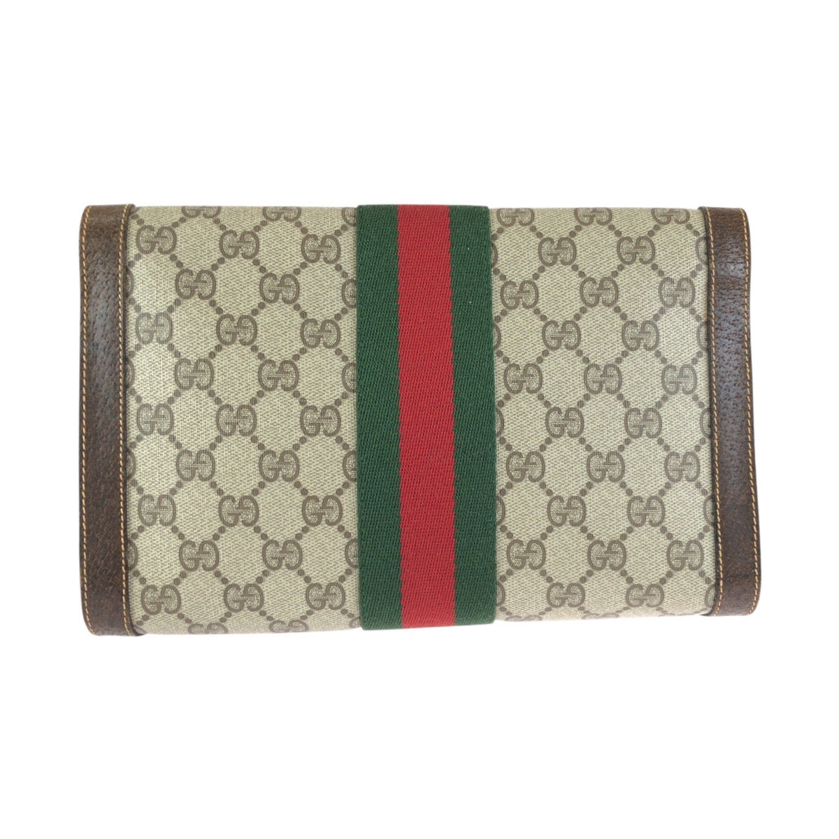 24232
GUCCI グッチ ヴィンテージ シェリーライン グレー ブラウン ゴールド金具 GGスプリームキャンバス / レザー クラッチバッグ セカンドバッグ レディース AB23