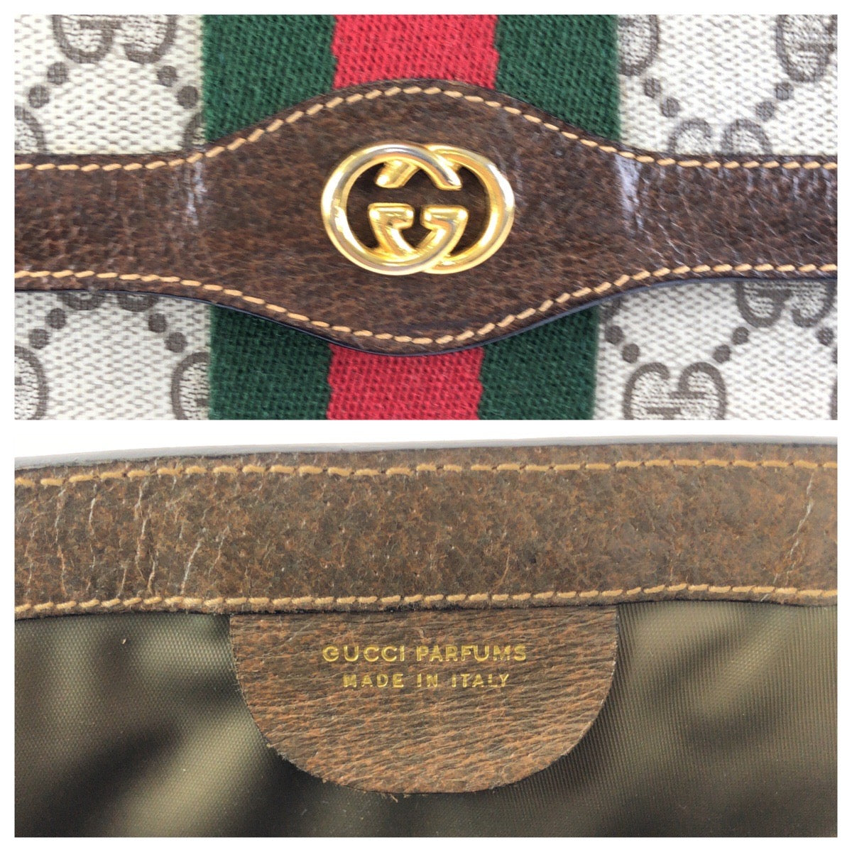 24232
GUCCI グッチ ヴィンテージ シェリーライン グレー ブラウン ゴールド金具 GGスプリームキャンバス / レザー クラッチバッグ セカンドバッグ レディース AB23