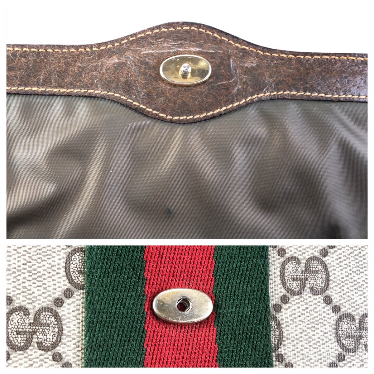24232
GUCCI グッチ ヴィンテージ シェリーライン グレー ブラウン ゴールド金具 GGスプリームキャンバス / レザー クラッチバッグ セカンドバッグ レディース AB23