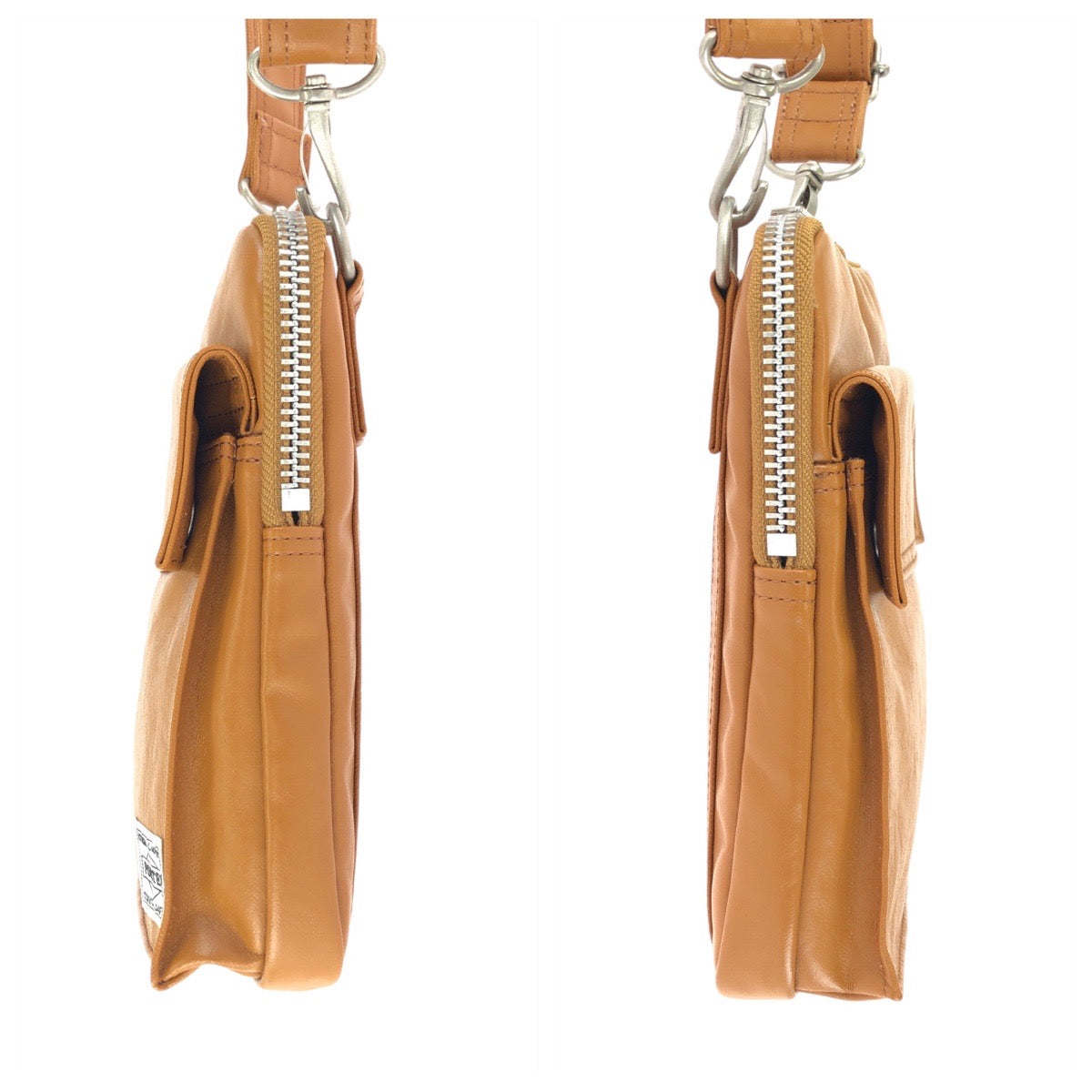 24234
PORTER ポーター フリースタイル ベージュ キャメル シルバー金具 コーティングキャンバス ショルダーバッグ ポシェット メンズ ABP16