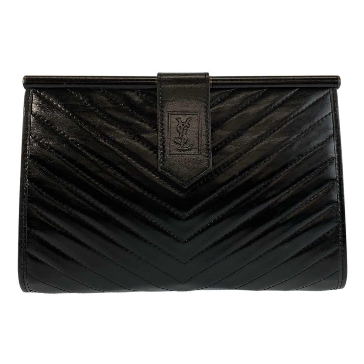 24235
YVES SAINT LAURENT イヴ サンローラン ヴィンテージ YSL ブラック 黒 レザー クラッチバッグ レディース ABP23