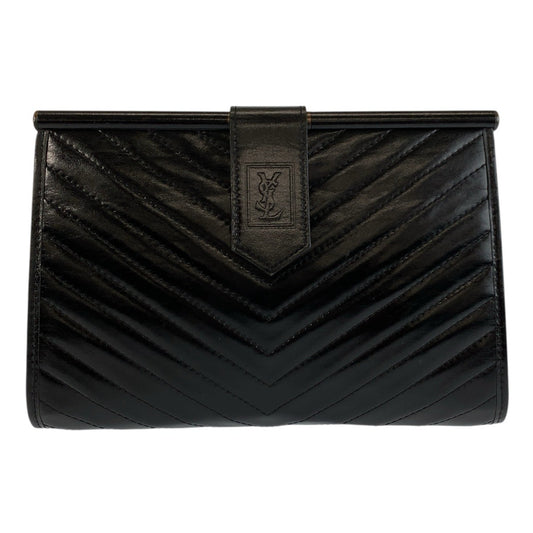 24235
YVES SAINT LAURENT イヴ サンローラン ヴィンテージ YSL ブラック 黒 レザー クラッチバッグ レディース ABP23