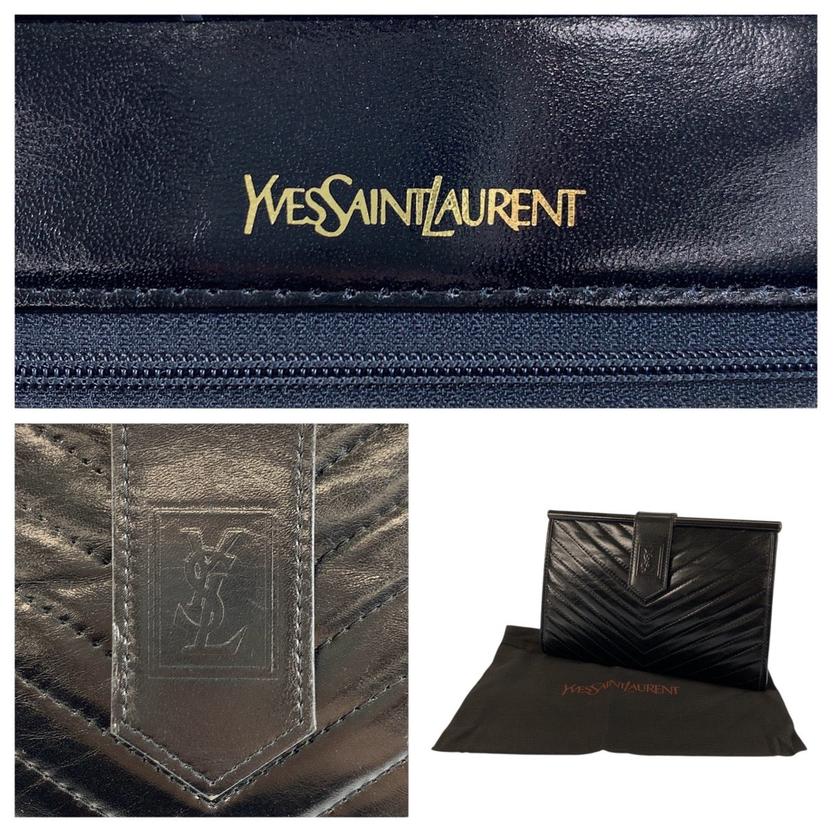 24235
YVES SAINT LAURENT イヴ サンローラン ヴィンテージ YSL ブラック 黒 レザー クラッチバッグ レディース ABP23