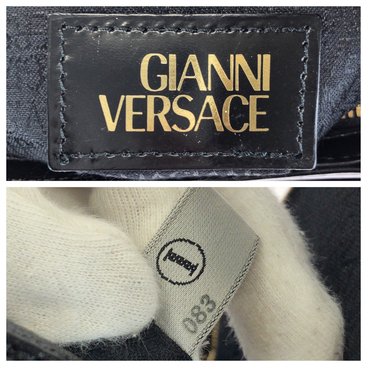 24236
VERSACE ヴェルサーチ ヴィンテージ サンバースト ブラック 黒 ゴールド金具 レザー ハンドバッグ トートバッグ レディース ABP42