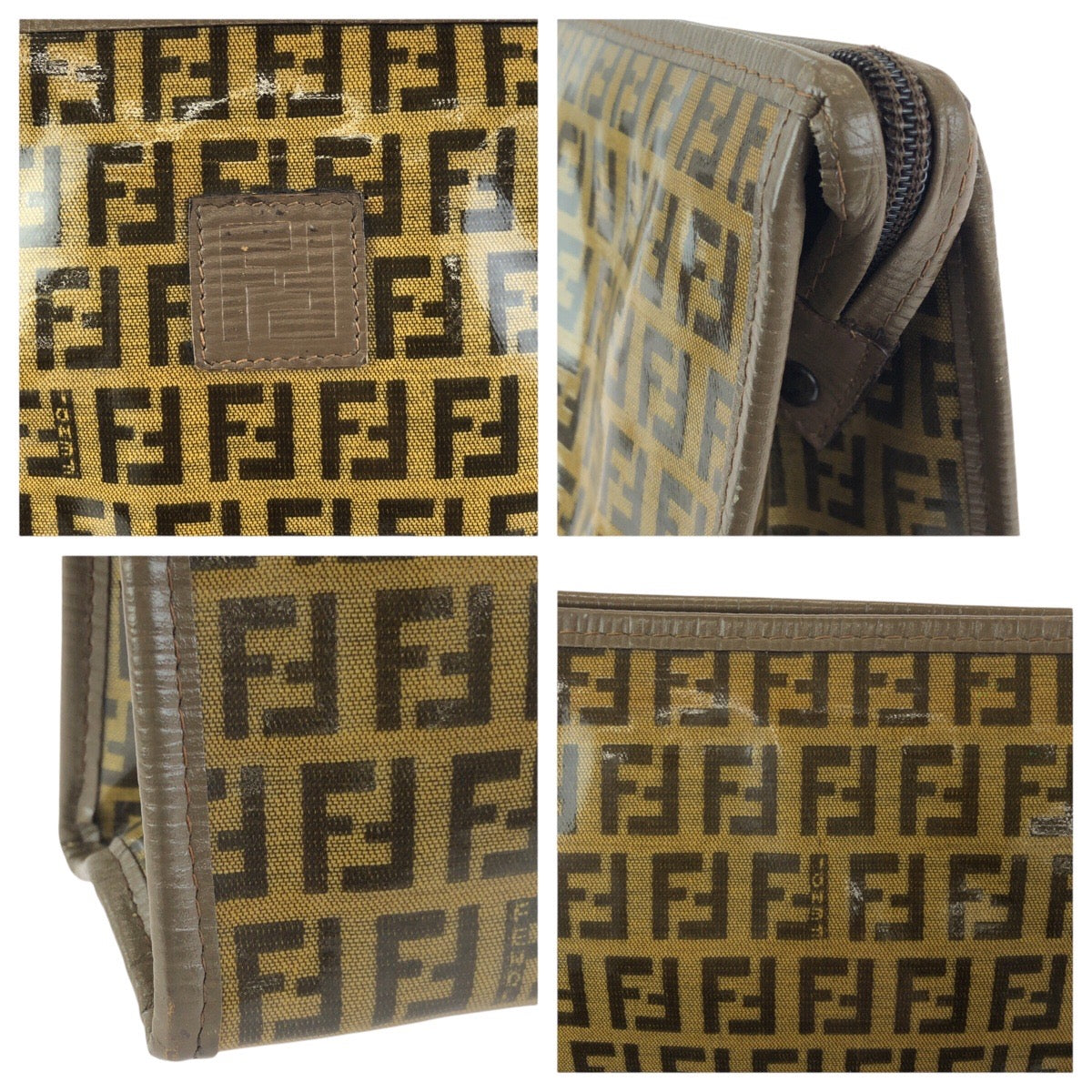 24237
FENDI フェンディ ズッキーノ ブラウン PVC / レザー クラッチバッグ セカンドバッグ 男女兼用 メンズ ABP23