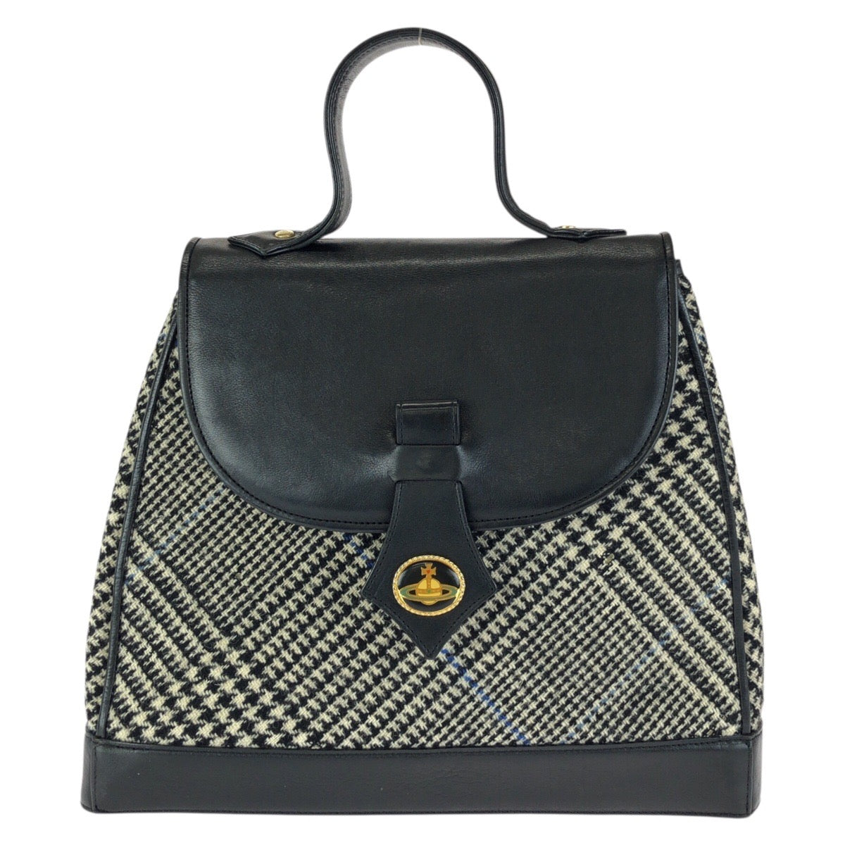 24240
Vivienne Westwood ヴィヴィアンウエストウッド ヴィンテージ ブラック 黒 ゴールド金具 ツイード / レザー ハンドバッグ レディース ABP21