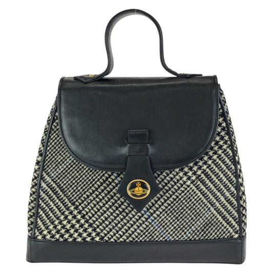 24240
Vivienne Westwood ヴィヴィアンウエストウッド ヴィンテージ ブラック 黒 ゴールド金具 ツイード / レザー ハンドバッグ レディース ABP21