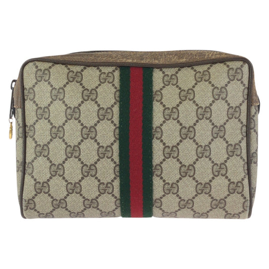 24243
GUCCI グッチ ヴィンテージ オールドグッチ シェリーライン ベージュ ブラウン ゴールド金具 GGスプリームキャンバス 75 01 012 クラッチバッグ セカンドバッグ メンズ AB21