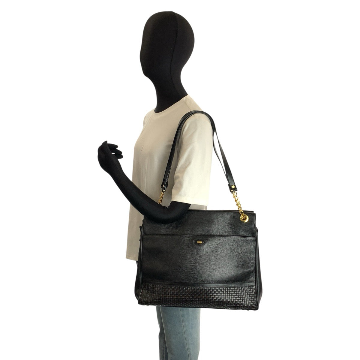 24246
BALLY バリー ブラック 黒 ゴールド金具 レザー トートバッグ チェーンショルダーバッグ レディース ABP21