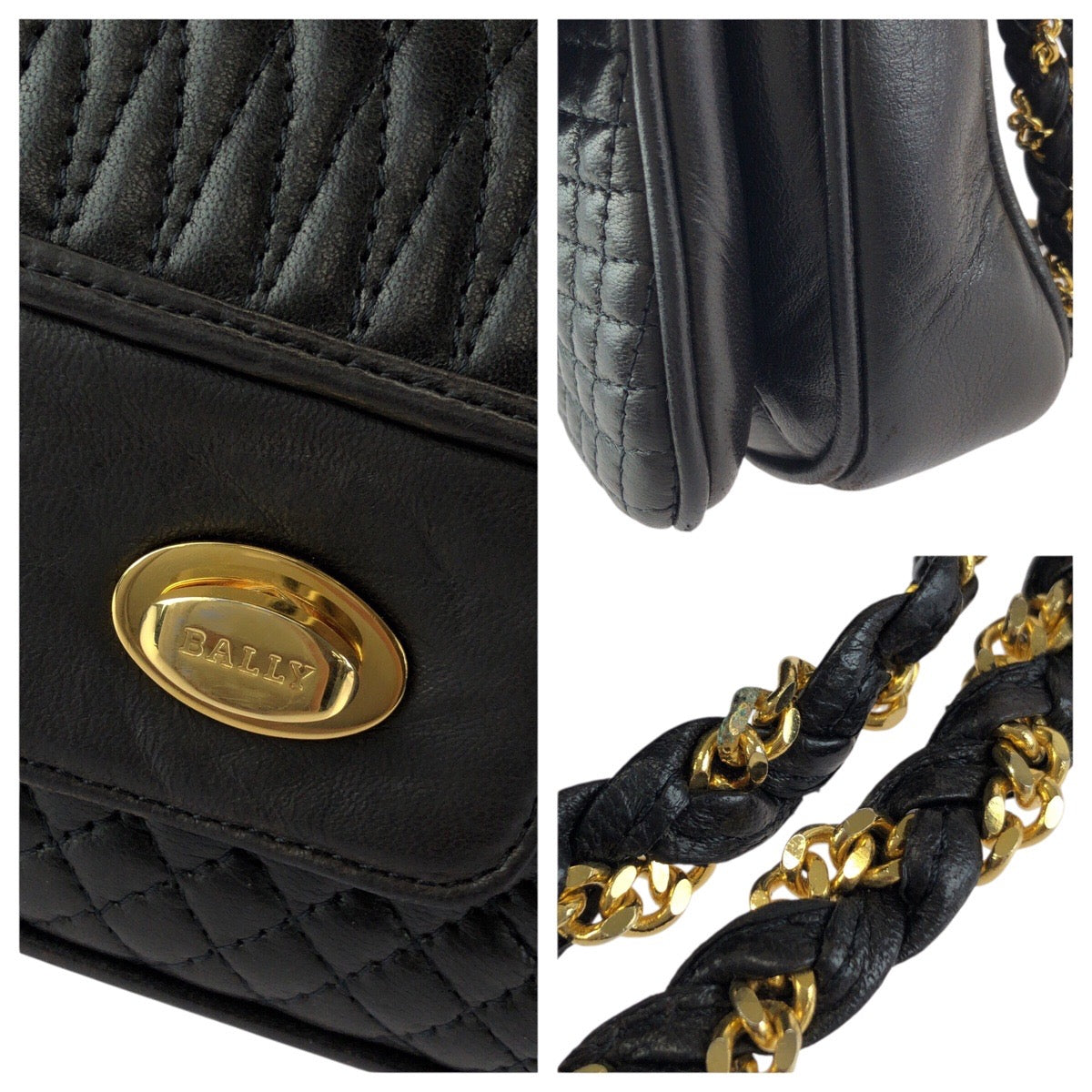 24247
BALLY バリー ヴィンテージ キルティング ブラック 黒 ゴールド金具 レザー チェーンショルダーバッグ レディース ABP21