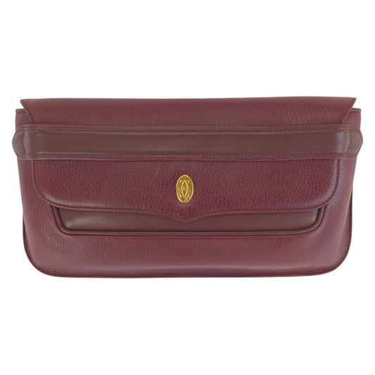 24249
CARTIER カルティエ ヴィンテージ マストライン ワインレッド ボルドー ゴールド金具 レザー クラッチバッグ セカンドバッグ レディース ABP21