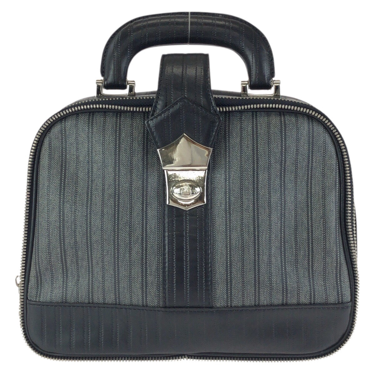 24250
Vivienne Westwood ヴィヴィアンウエストウッド ストライプ ブラック グレー シルバー金具 PVC / レザー ハンドバッグ バニティバッグ メンズ ABP21