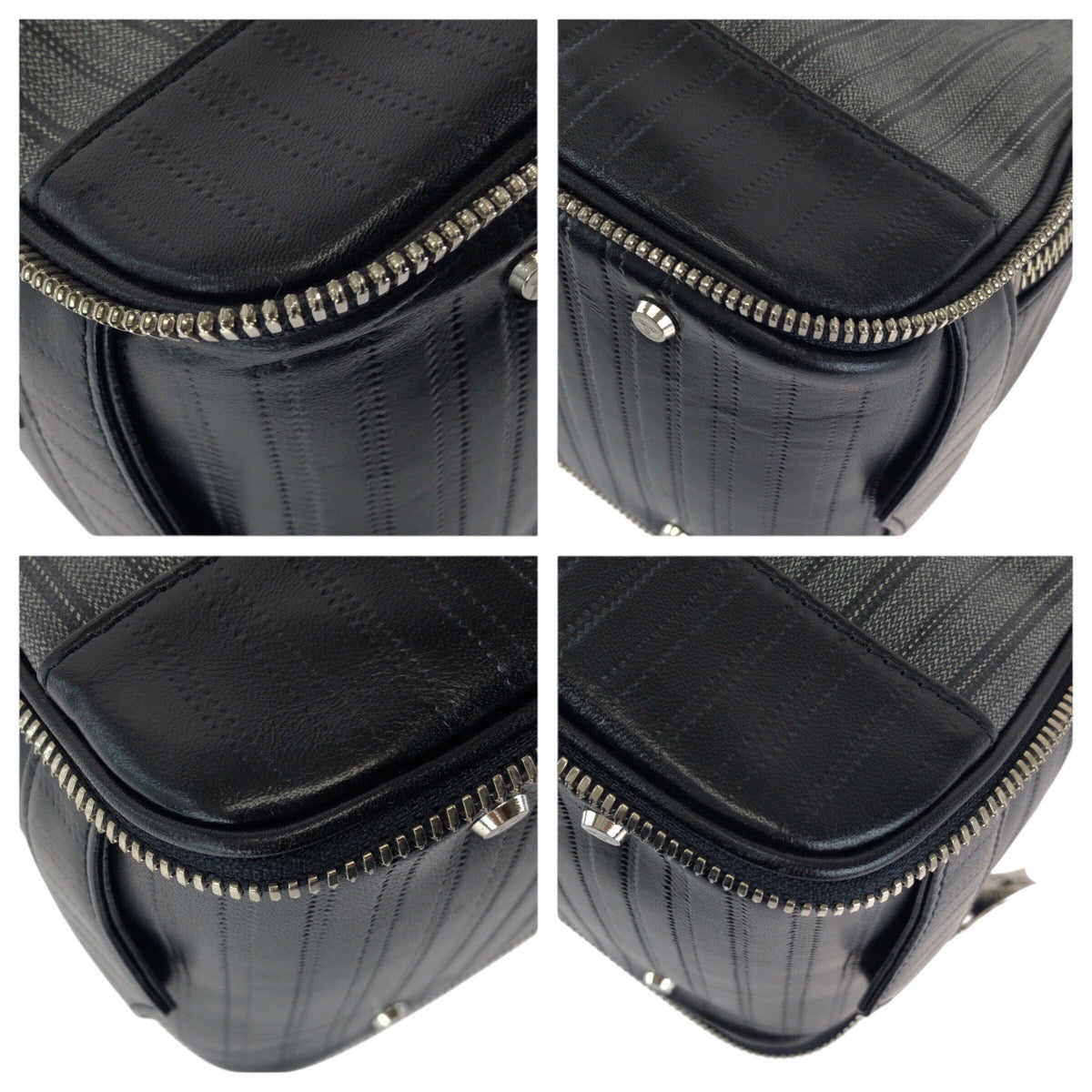 24250
Vivienne Westwood ヴィヴィアンウエストウッド ストライプ ブラック グレー シルバー金具 PVC / レザー ハンドバッグ バニティバッグ メンズ ABP21