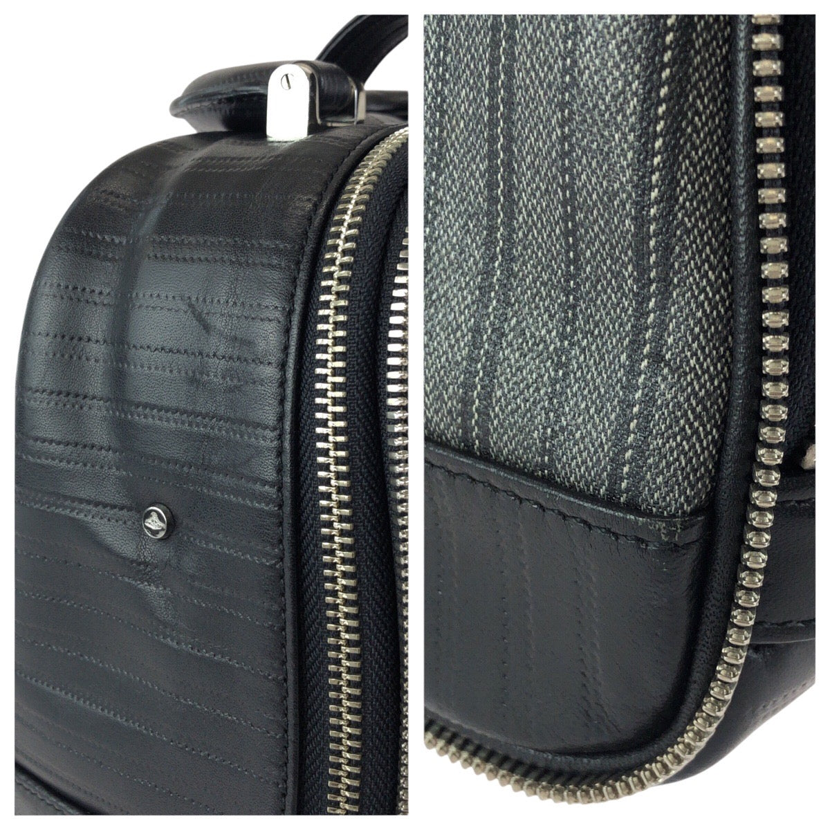 24250
Vivienne Westwood ヴィヴィアンウエストウッド ストライプ ブラック グレー シルバー金具 PVC / レザー ハンドバッグ バニティバッグ メンズ ABP21