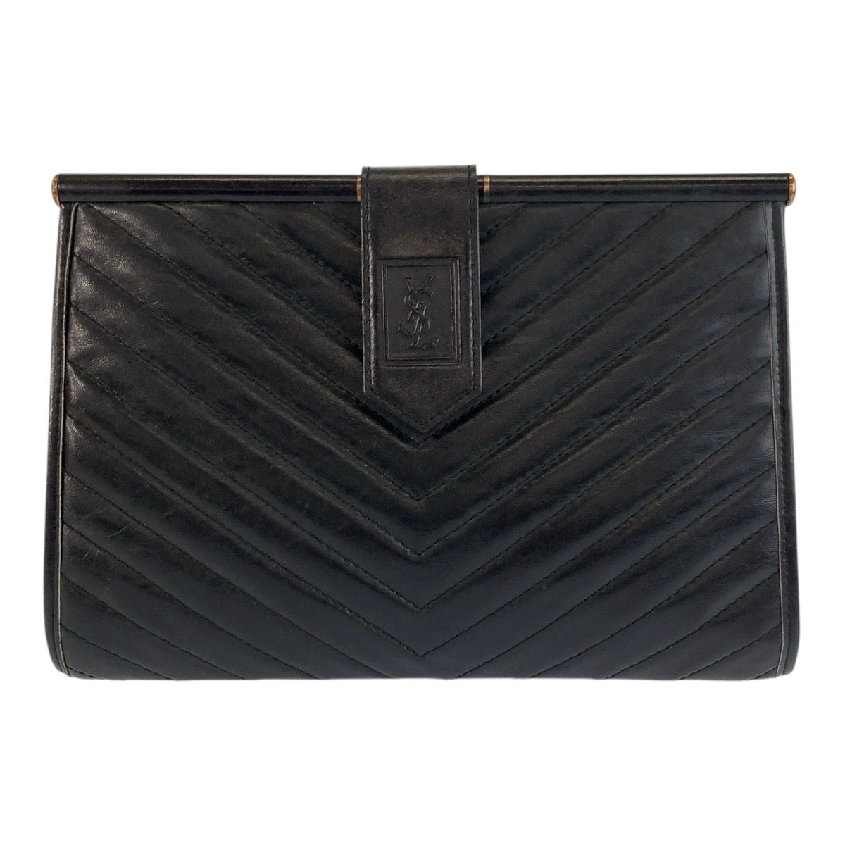 24251
YVES SAINT LAURENT イヴ サンローラン ヴィンテージ YSL ブラック 黒 レザー クラッチバッグ レディース ABP23