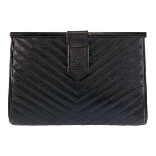 24251
YVES SAINT LAURENT イヴ サンローラン ヴィンテージ YSL ブラック 黒 レザー クラッチバッグ レディース ABP23