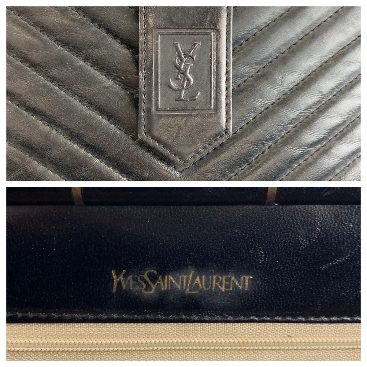 24251
YVES SAINT LAURENT イヴ サンローラン ヴィンテージ YSL ブラック 黒 レザー クラッチバッグ レディース ABP23
