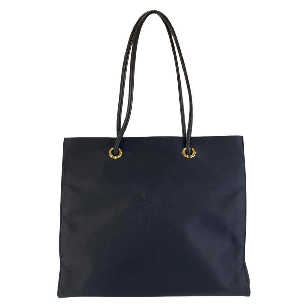 24254
YVES SAINT LAURENT イヴ サンローラン YSL ネイビー ゴールド金具 ナイロン トートバッグ ショルダーバッグ レディース A35