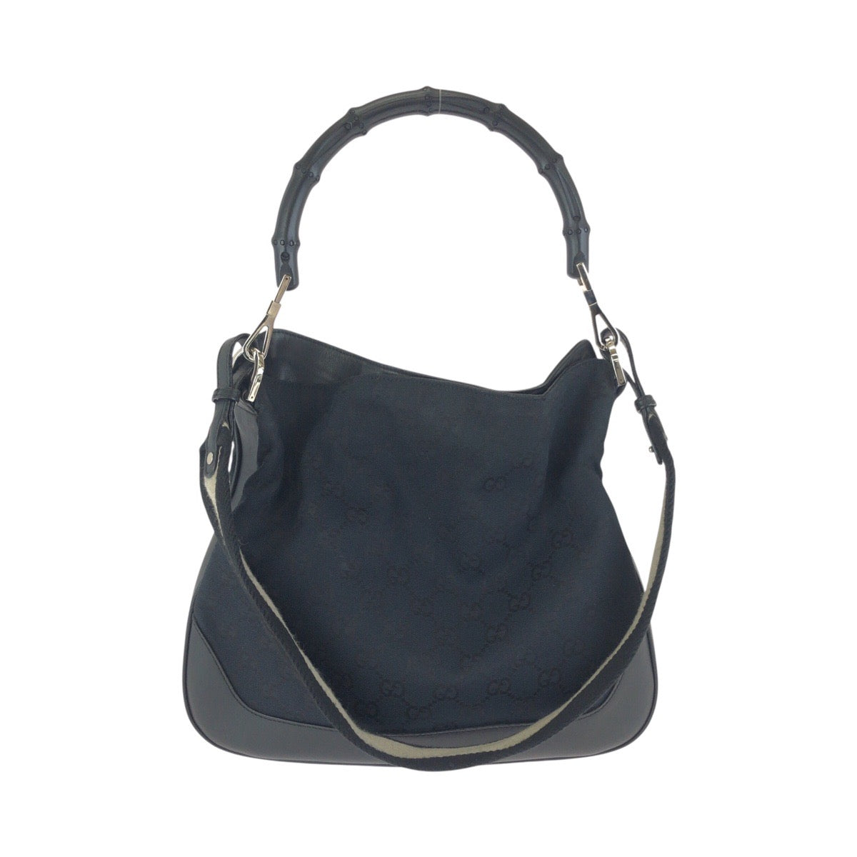 24255
GUCCI グッチ バンブー ブラック 黒 シルバー金具 GGキャンバス / レザー 001 4095 ハンドバッグ ショルダーバッグ レディース ABP42