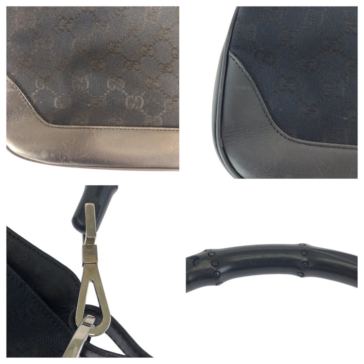 24255
GUCCI グッチ バンブー ブラック 黒 シルバー金具 GGキャンバス / レザー 001 4095 ハンドバッグ ショルダーバッグ レディース ABP42
