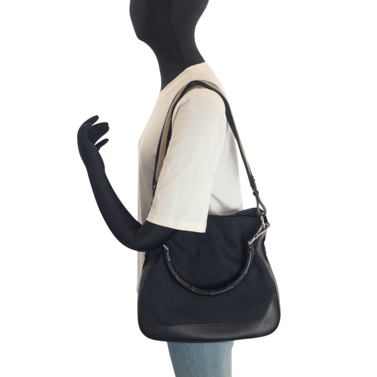 24255
GUCCI グッチ バンブー ブラック 黒 シルバー金具 GGキャンバス / レザー 001 4095 ハンドバッグ ショルダーバッグ レディース ABP42