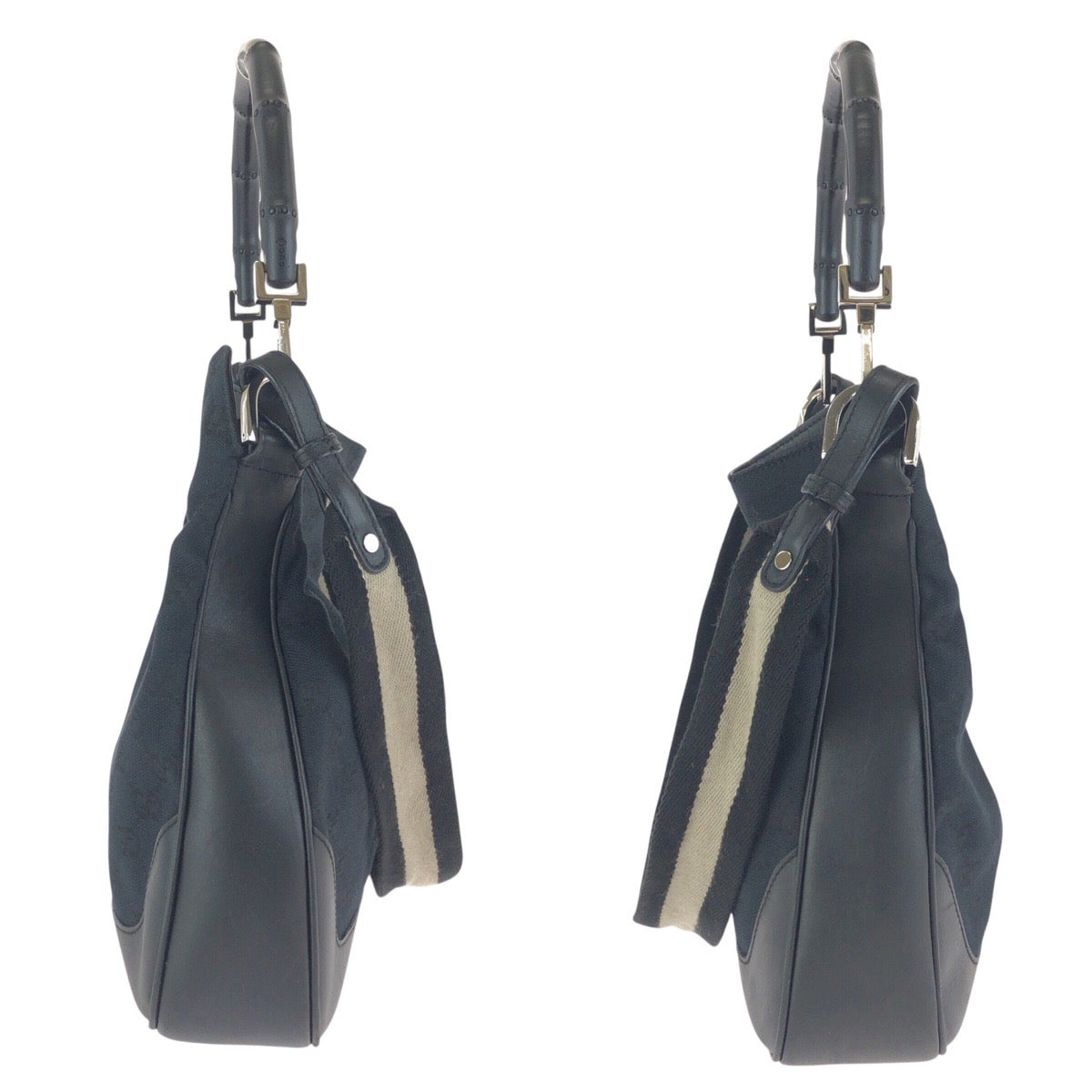 24255
GUCCI グッチ バンブー ブラック 黒 シルバー金具 GGキャンバス / レザー 001 4095 ハンドバッグ ショルダーバッグ レディース ABP42