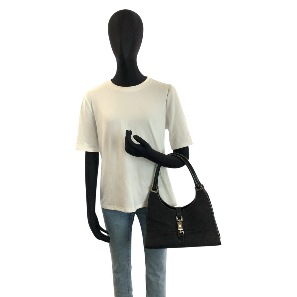 24257
GUCCI グッチ ジャッキー ブラック 黒 シルバー金具 GGキャンバス / レザー 002 1067 ハンドバッグ レディース AB35