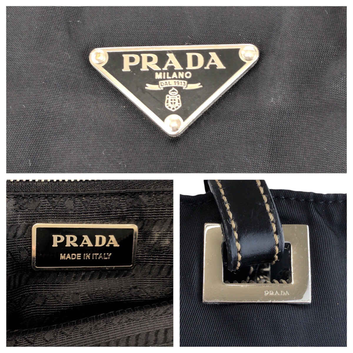 24261
PRADA プラダ テスート 三角ロゴプレート ブラック 黒 シルバー金具 ナイロン / レザー ショルダーバッグ ハンドバッグ レディース AB35