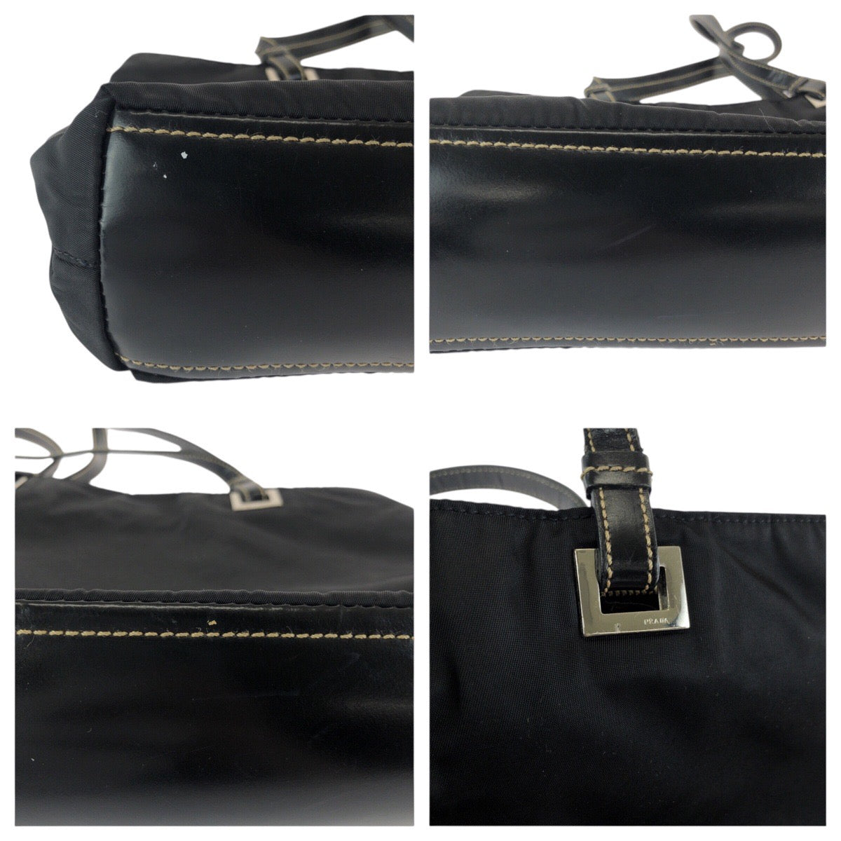 24261
PRADA プラダ テスート 三角ロゴプレート ブラック 黒 シルバー金具 ナイロン / レザー ショルダーバッグ ハンドバッグ レディース AB35