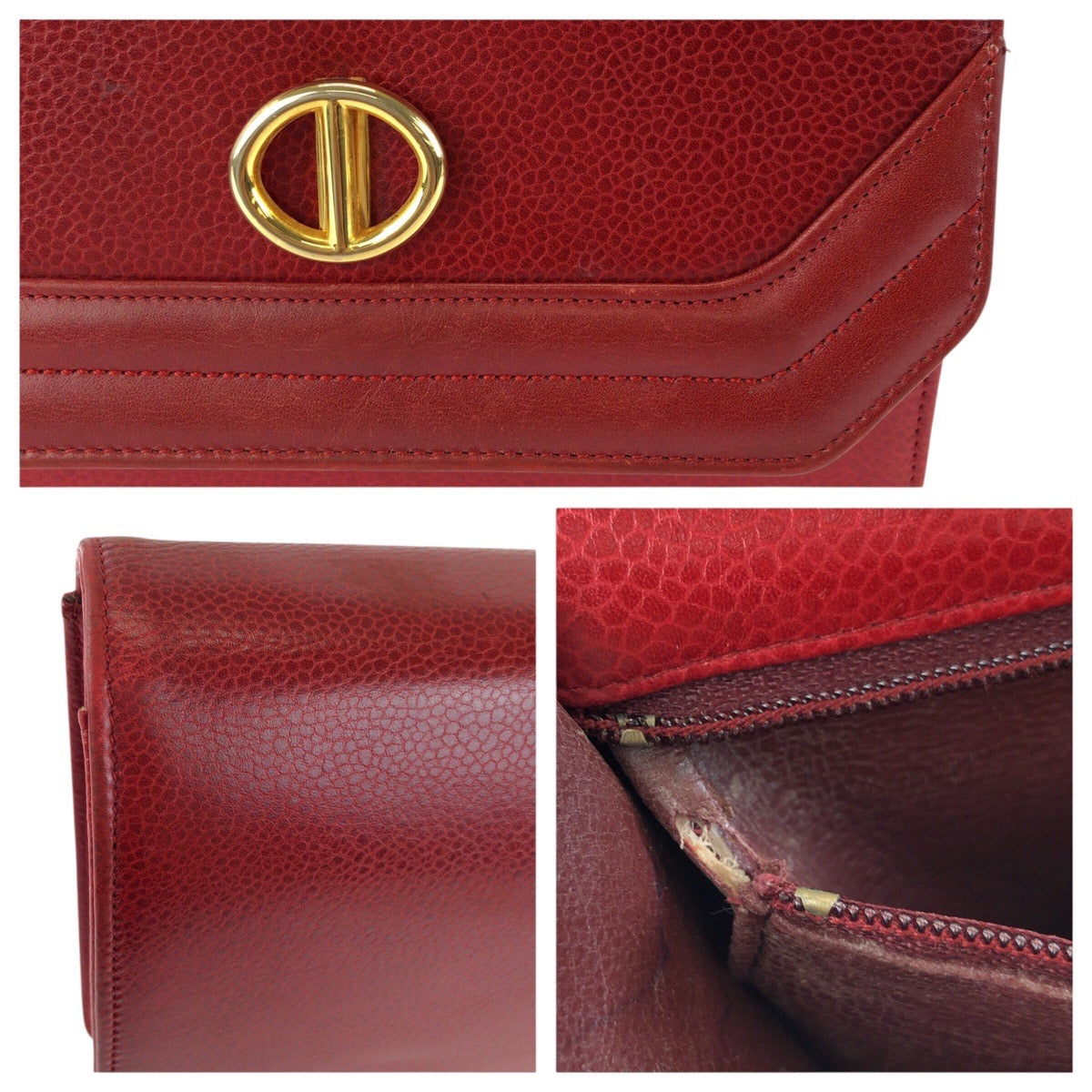 24263
Christian Dior クリスチャンディオール ヴィンテージ レッド ゴールド金具 レザー ショルダーバッグ ポシェット レディース ABP42