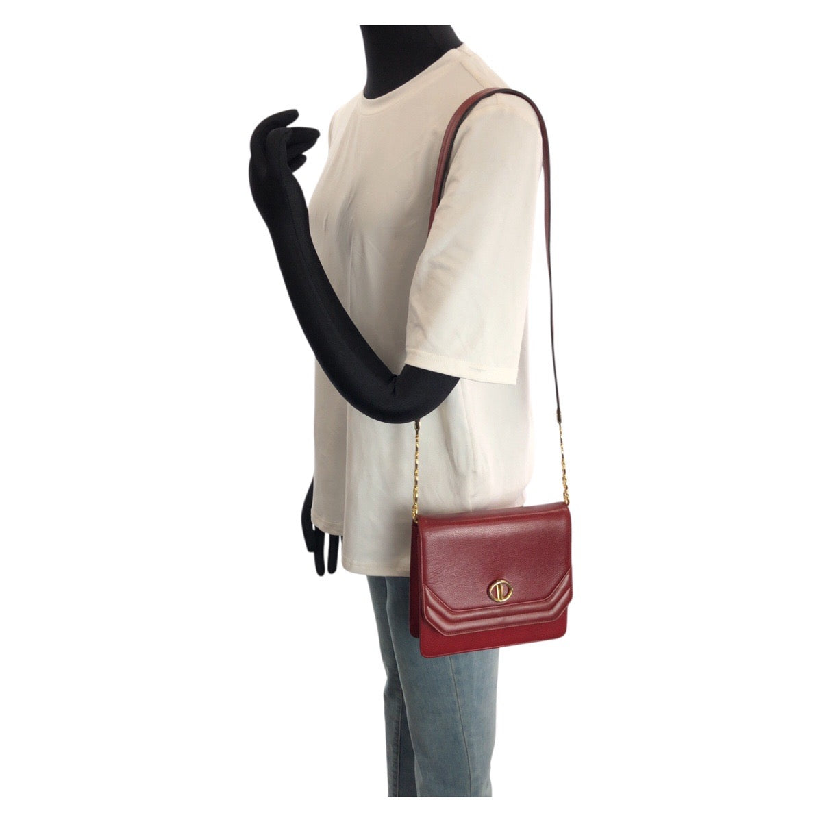 24263
Christian Dior クリスチャンディオール ヴィンテージ レッド ゴールド金具 レザー ショルダーバッグ ポシェット レディース ABP42