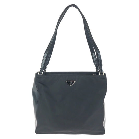 24264
PRADA プラダ テスート 三角ロゴプレート ブラック 黒 シルバー金具 ナイロン / レザー ショルダーバッグ トートバッグ レディース ABP35