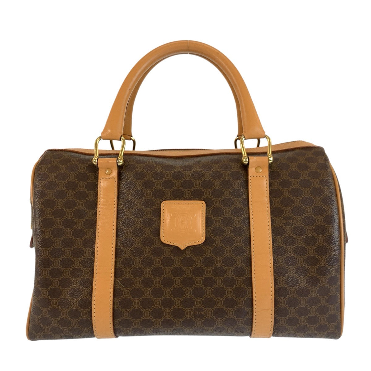 24265
CELINE セリーヌ ヴィンテージ マカダム ブラウン ゴールド金具 PVC / レザー M14 ハンドバッグ ボストンバッグ レディース ABP44