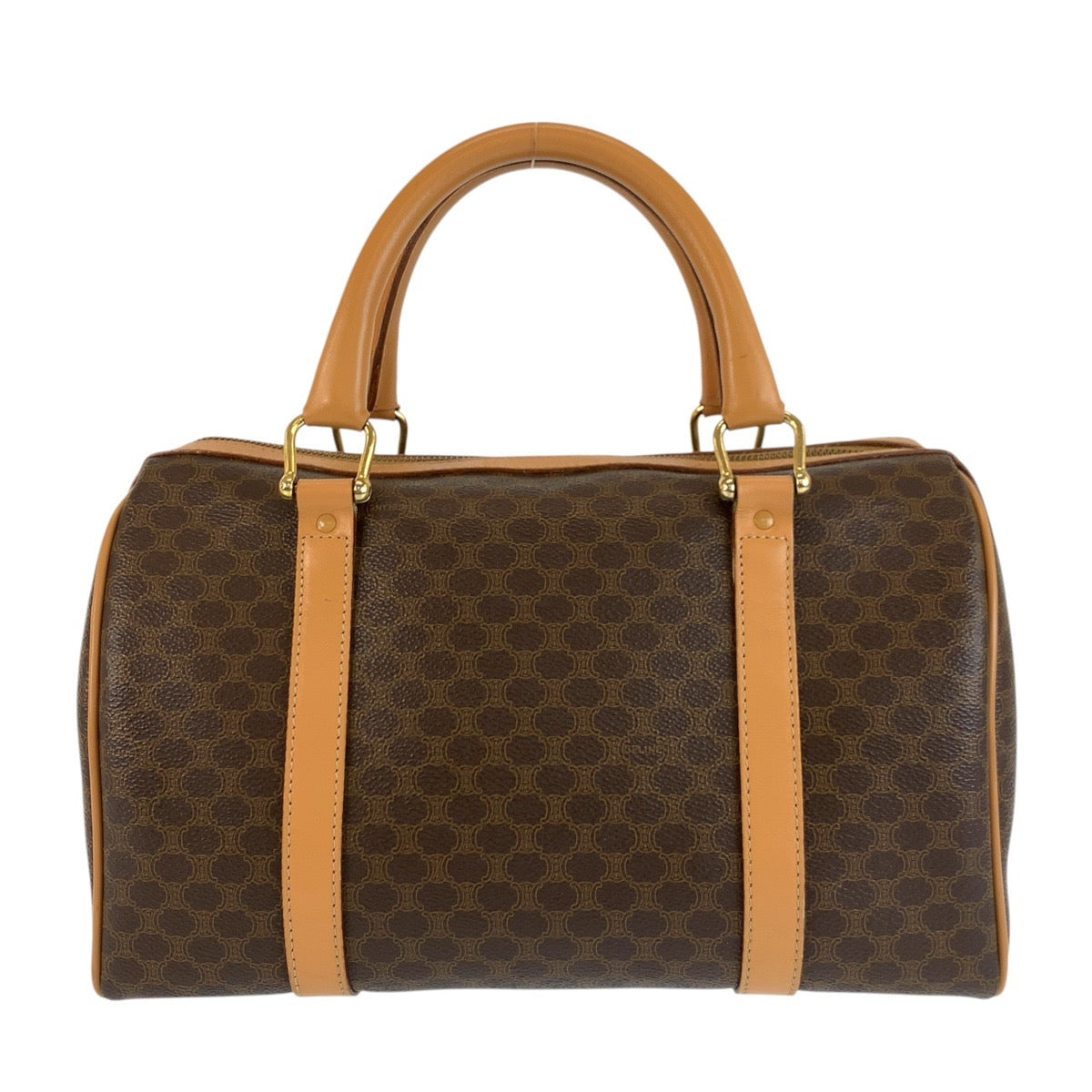 24265
CELINE セリーヌ ヴィンテージ マカダム ブラウン ゴールド金具 PVC / レザー M14 ハンドバッグ ボストンバッグ レディース ABP44