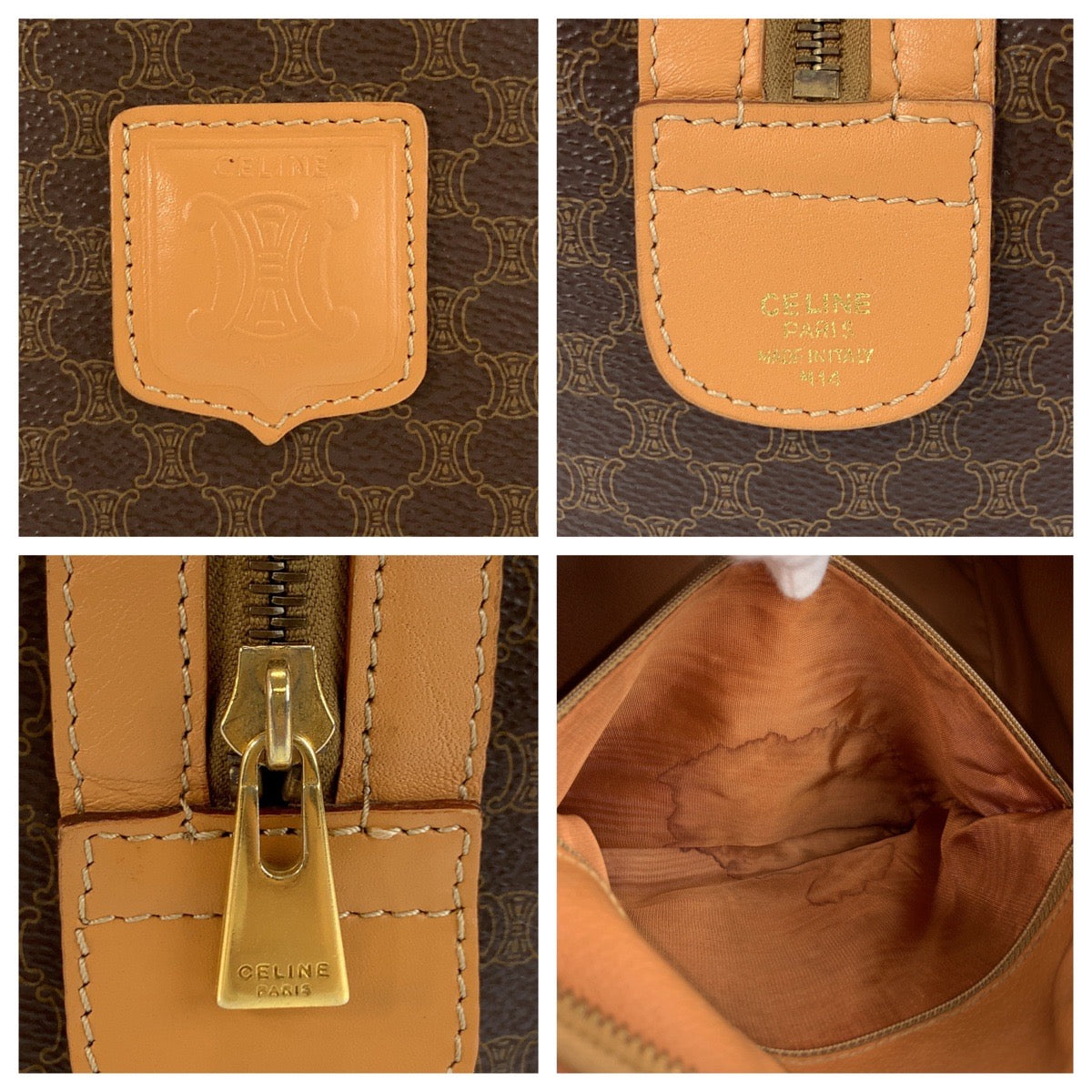 24265
CELINE セリーヌ ヴィンテージ マカダム ブラウン ゴールド金具 PVC / レザー M14 ハンドバッグ ボストンバッグ レディース ABP44