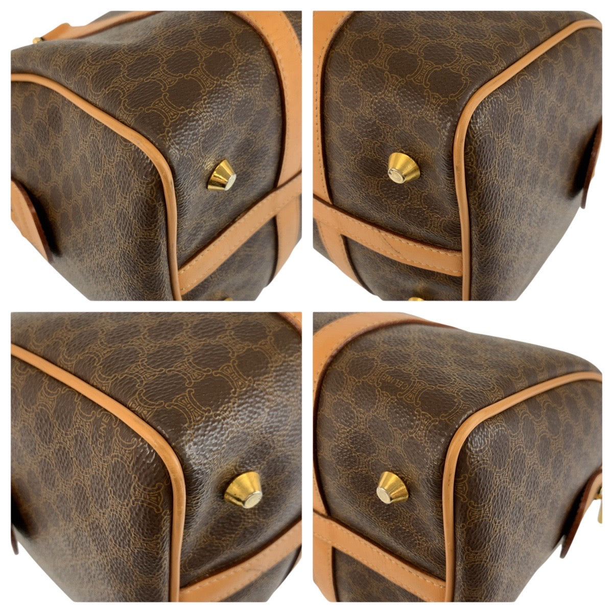24265
CELINE セリーヌ ヴィンテージ マカダム ブラウン ゴールド金具 PVC / レザー M14 ハンドバッグ ボストンバッグ レディース ABP44