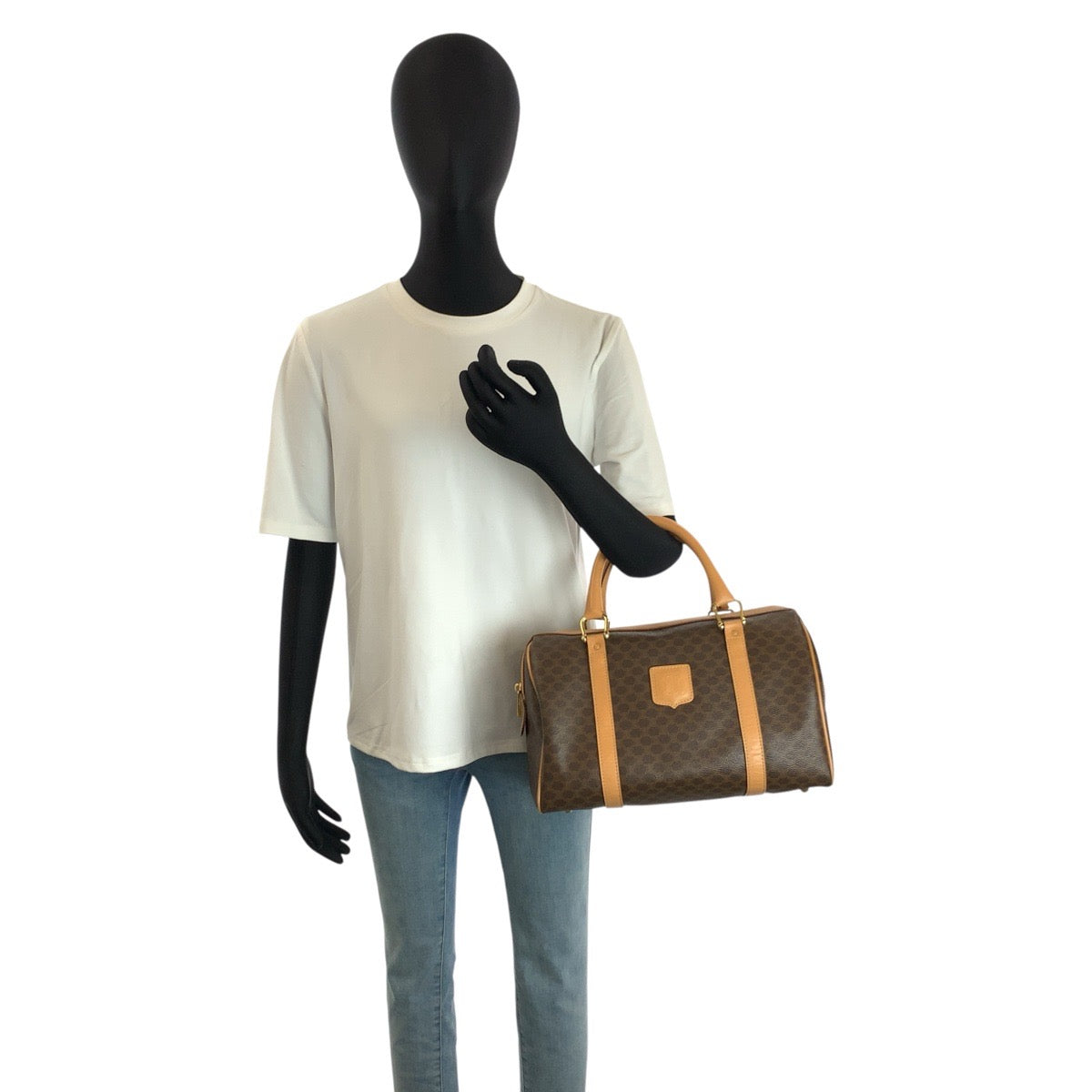 24265
CELINE セリーヌ ヴィンテージ マカダム ブラウン ゴールド金具 PVC / レザー M14 ハンドバッグ ボストンバッグ レディース ABP44