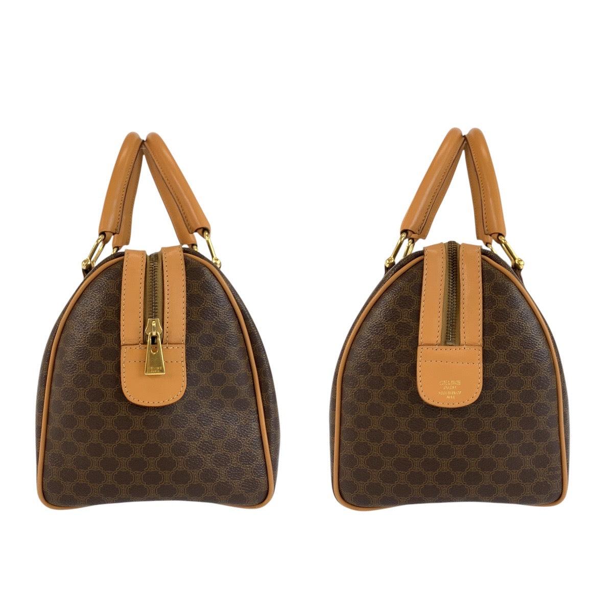 24265
CELINE セリーヌ ヴィンテージ マカダム ブラウン ゴールド金具 PVC / レザー M14 ハンドバッグ ボストンバッグ レディース ABP44
