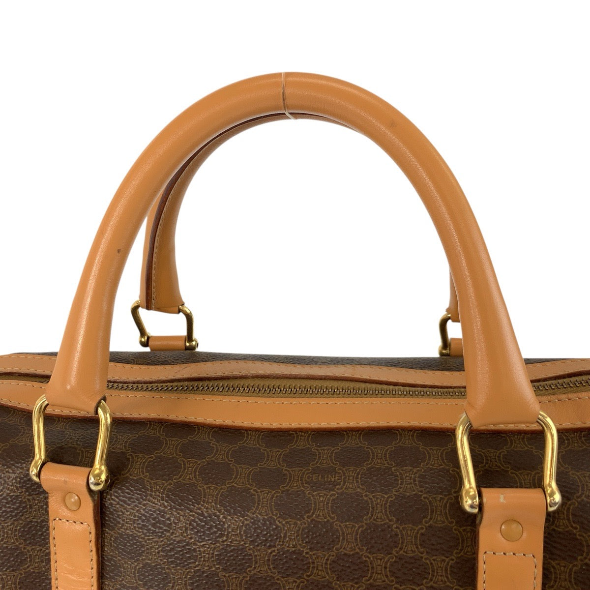 24265
CELINE セリーヌ ヴィンテージ マカダム ブラウン ゴールド金具 PVC / レザー M14 ハンドバッグ ボストンバッグ レディース ABP44