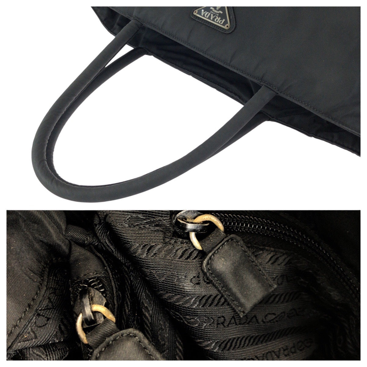 24267
PRADA プラダ テスート 三角ロゴプレート ブラック 黒 シルバー金具 ナイロン トートバッグ レディース AB30