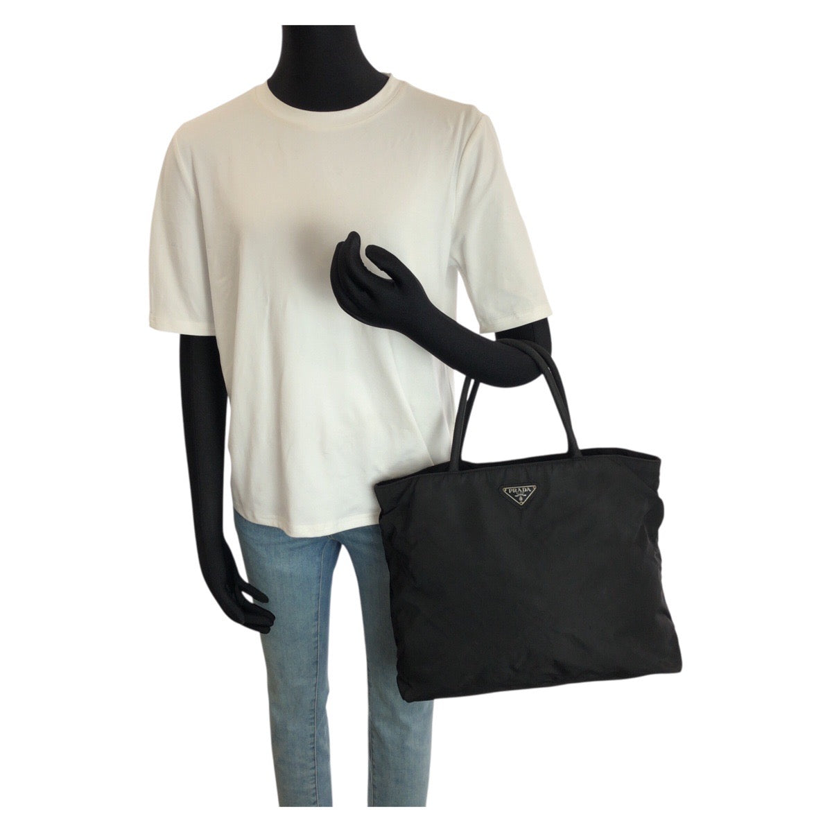24267
PRADA プラダ テスート 三角ロゴプレート ブラック 黒 シルバー金具 ナイロン トートバッグ レディース AB30