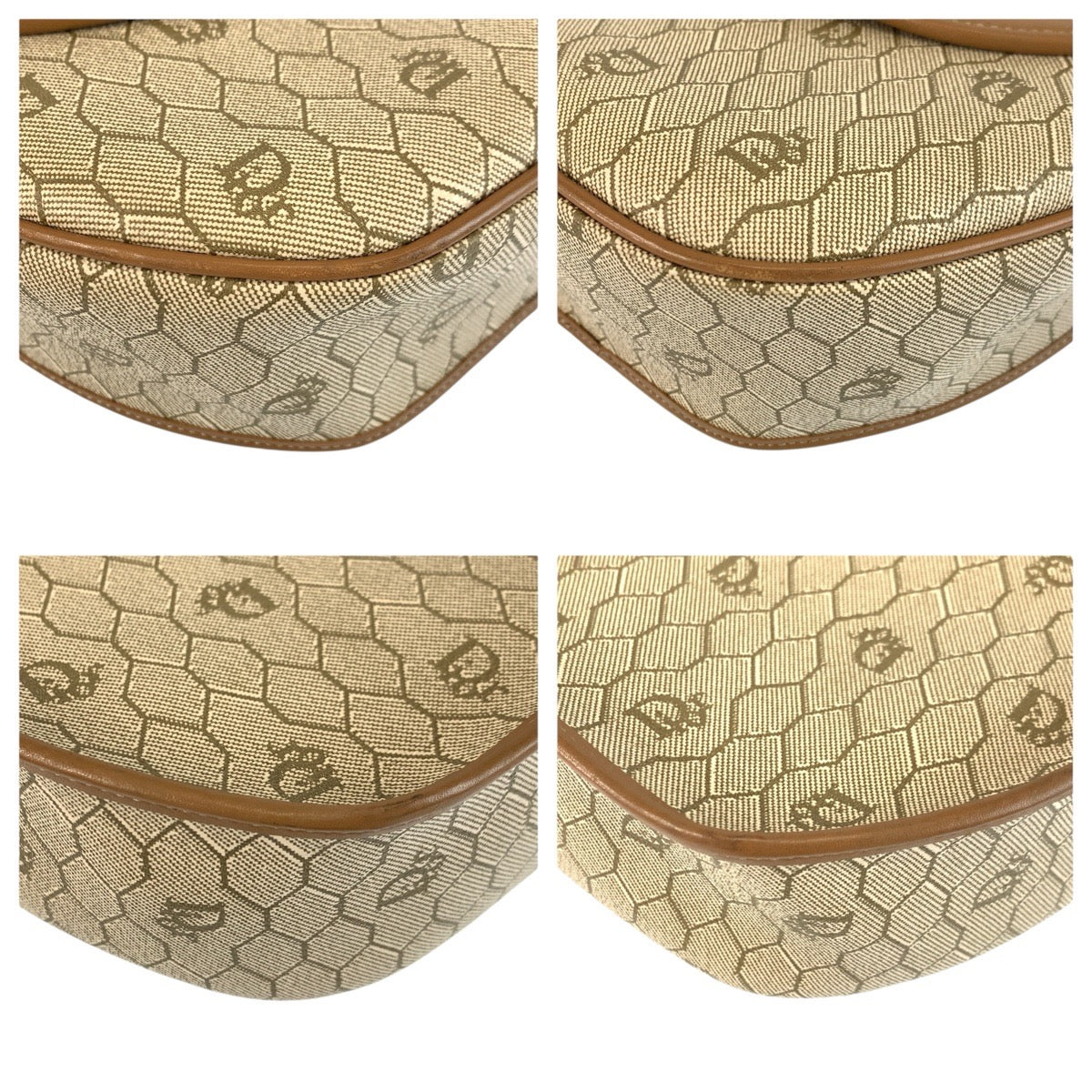 24268
Christian Dior クリスチャンディオール ヴィンテージ ハニカム柄 ベージュ ブラウン ゴールド金具 PVC / レザー ショルダーバッグ ポシェット レディース A42