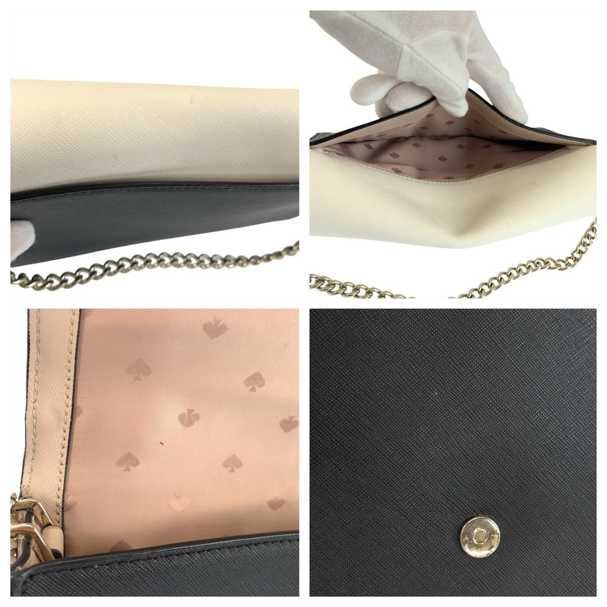 24271
Kate Spade White Black Silver Hardware Leather Handbag Shoulder Bag 2WAY Women's ABP8