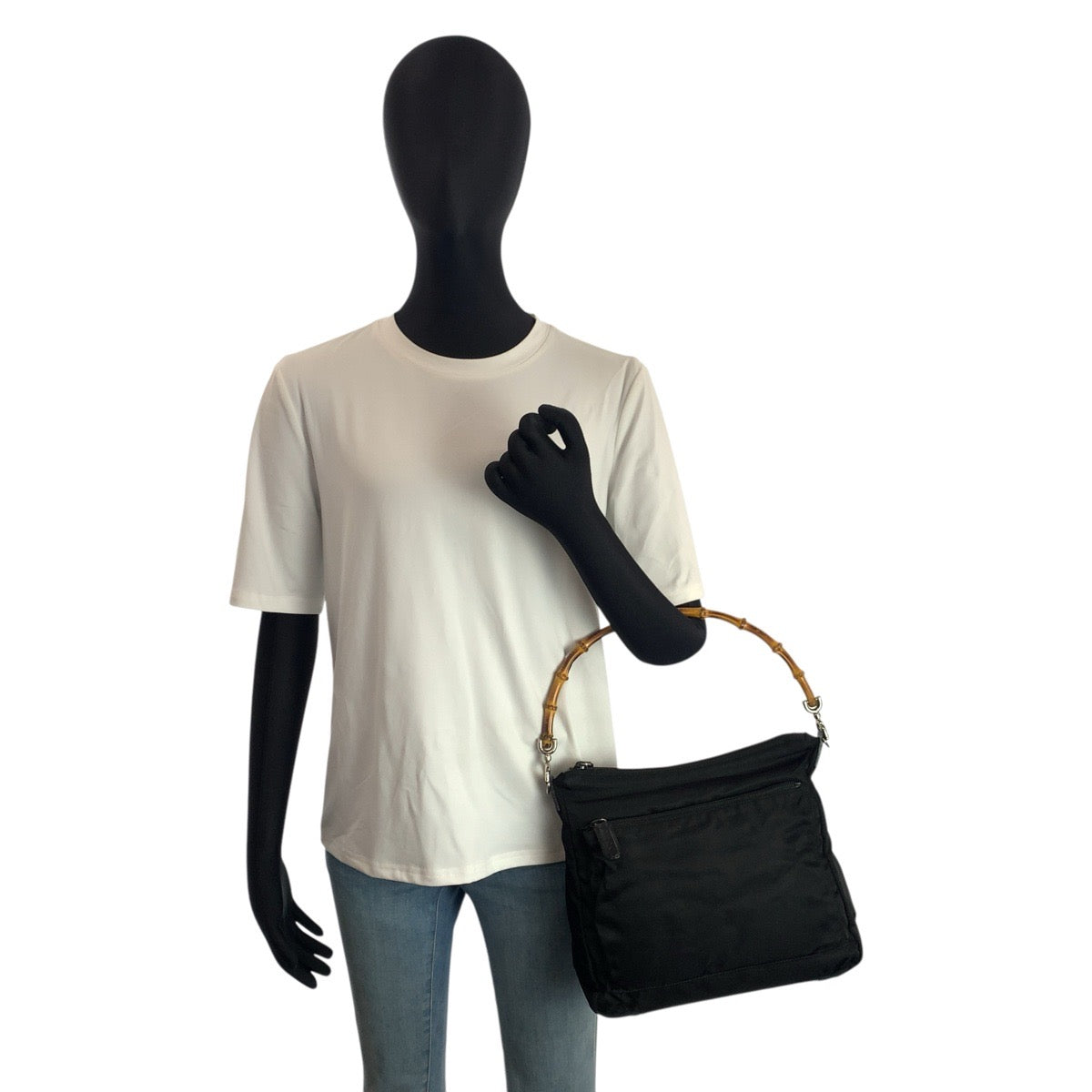 24272
GUCCI グッチ バンブー ブラック 黒 シルバー金具 ナイロン 000 2058 0509 5 ハンドバッグ レディース ABP23