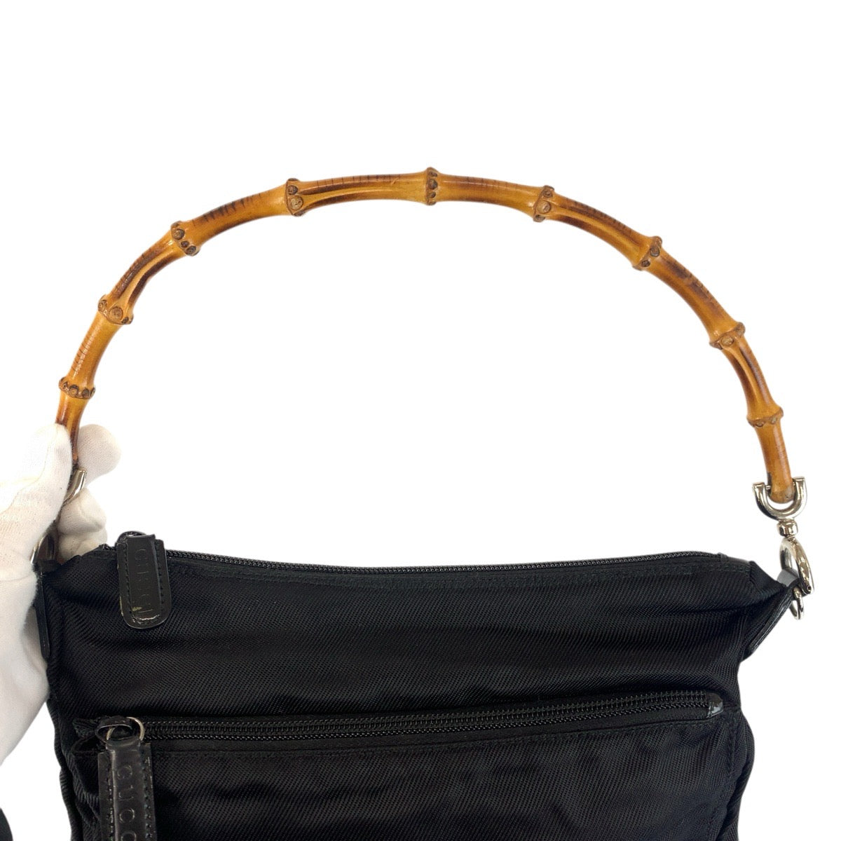 24272
GUCCI グッチ バンブー ブラック 黒 シルバー金具 ナイロン 000 2058 0509 5 ハンドバッグ レディース ABP23