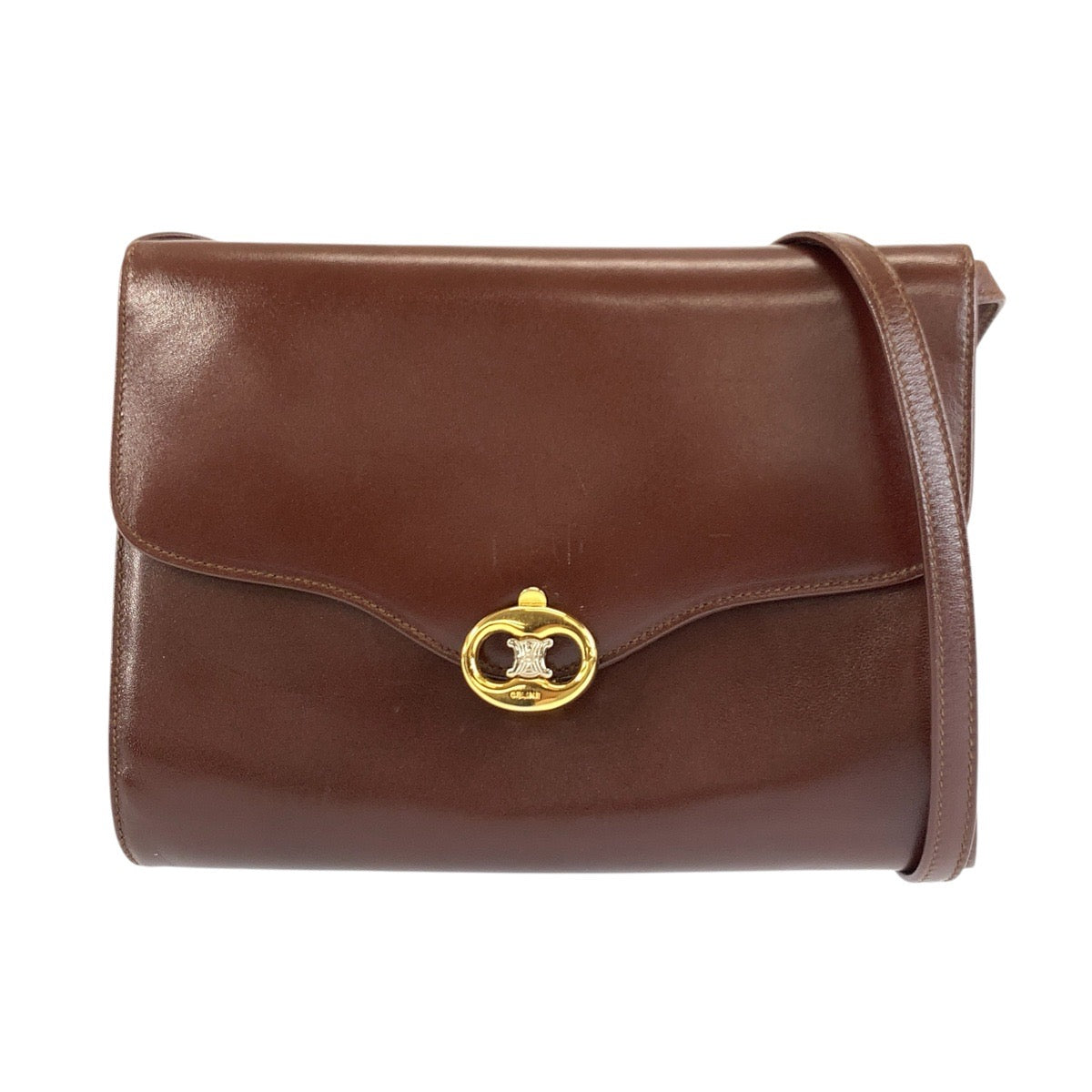 24274
CELINE セリーヌ ヴィンテージ ブラゾン ブラウン ゴールド金具 レザー F/08 ショルダーバッグ ポシェット レディース ABP42