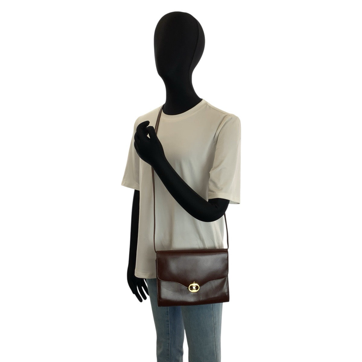 24274
CELINE セリーヌ ヴィンテージ ブラゾン ブラウン ゴールド金具 レザー F/08 ショルダーバッグ ポシェット レディース ABP42