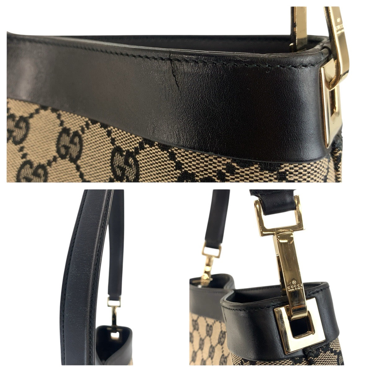 24277
GUCCI Black Gold Hardware GG Canvas / Leather 001 4231 Hobo Shoulder Bag Ladies ABP44