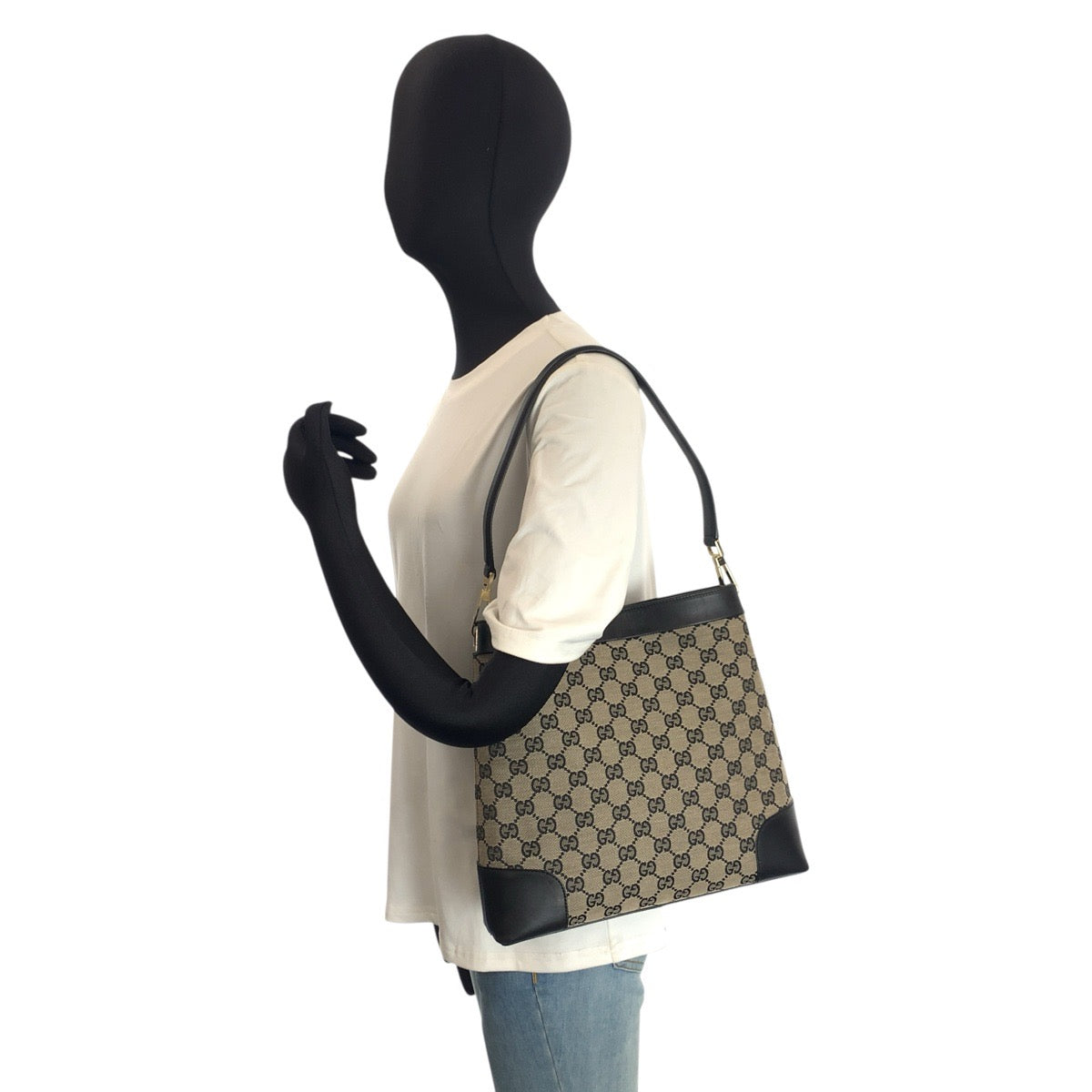 24277
GUCCI Black Gold Hardware GG Canvas / Leather 001 4231 Hobo Shoulder Bag Ladies ABP44