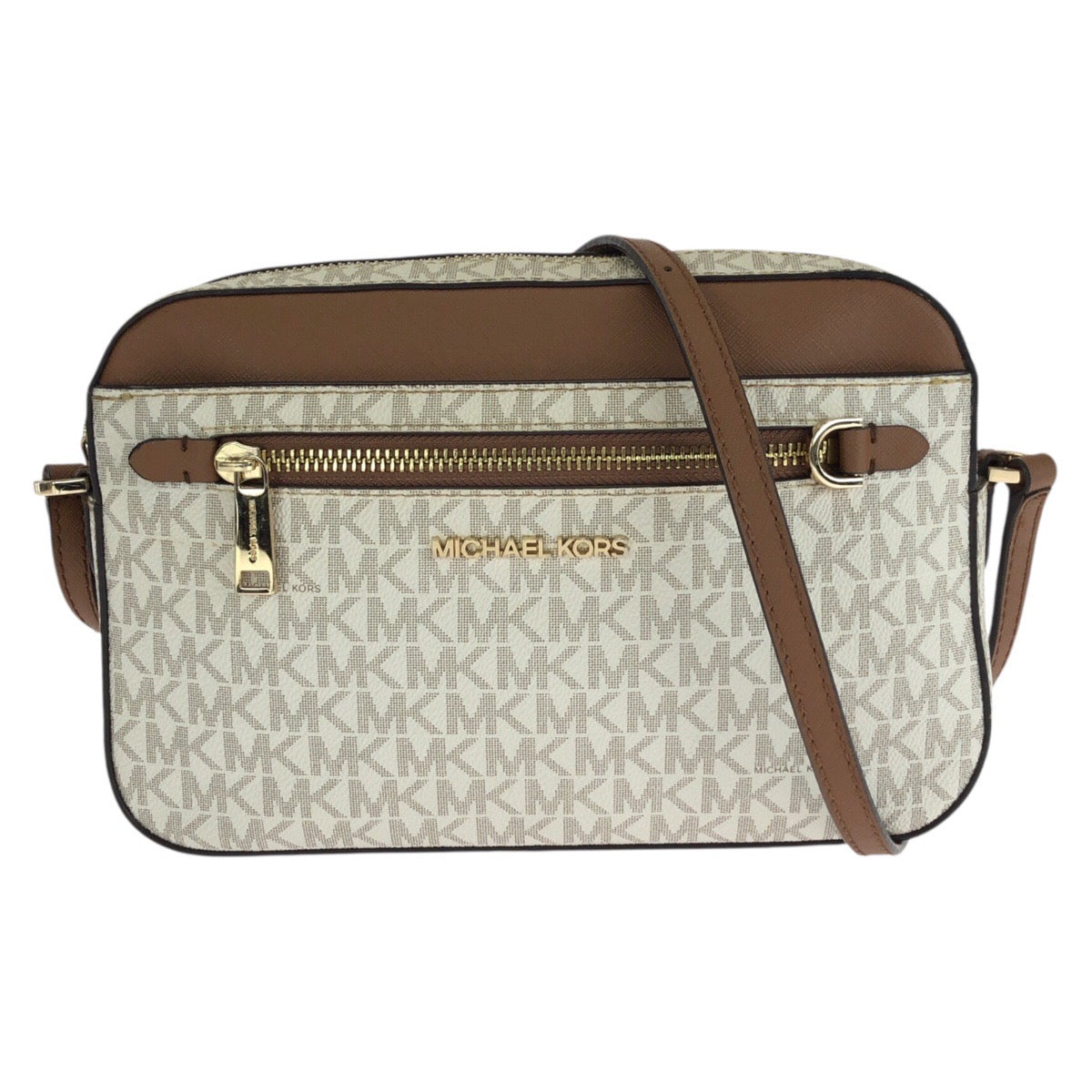 24281
Michael Kors マイケルコース ジェットセットアイテム オフホワイト ブラウン ゴールド金具 PVC 35S1GTTC9B ショルダーバッグ メッセンジャーバッグ レディース AB8